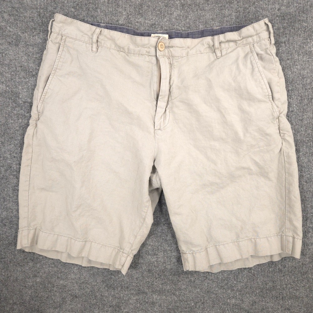 Faherty Malibu Shorts Mens 33 Gray Chino Linen Blend Summer Resort Preppy Casual